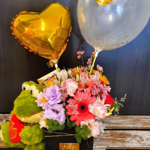 Box flores silvestres+ferrero+globo+oso